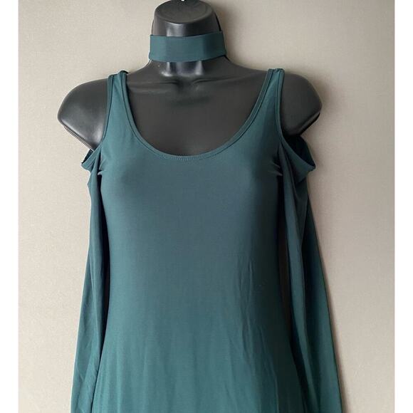 Forever 21 sz S green cold shoulder chocker maxi gown dress - Picture 2 of 11